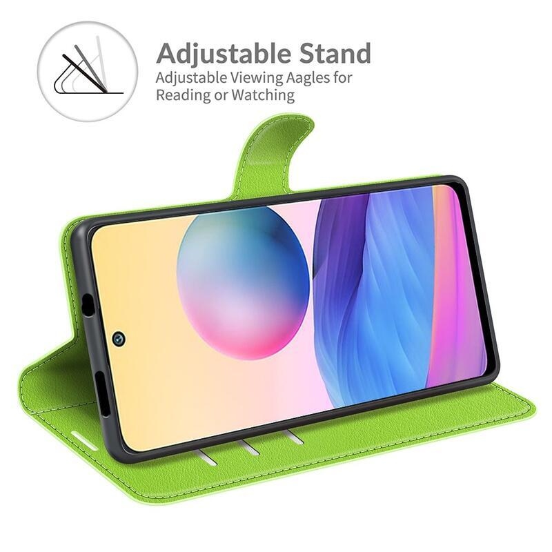 Litchi PU bőr pénztárca tok Xiaomi Redmi Note 10 5G/Poco M3 Pro 4G/5G - zöld