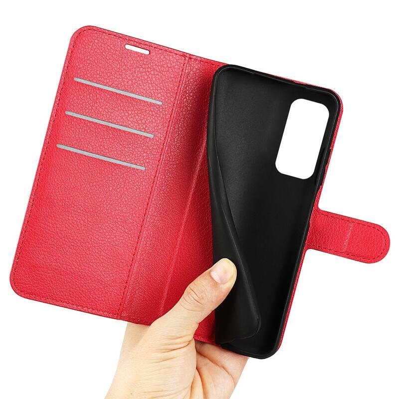 Litchi PU bőr pénztárca tok Xiaomi Redmi Note 11 4G/Note 11S 4G - piros