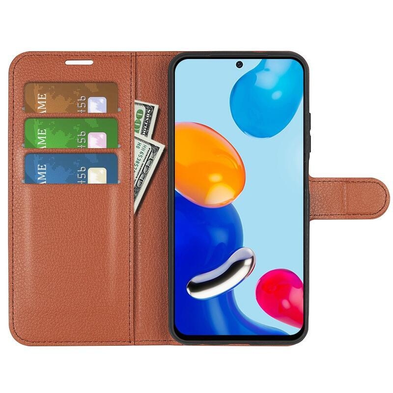Litchi PU bőr pénztárca tok Xiaomi Redmi Note 11 4G/Note 11S 4G - barna