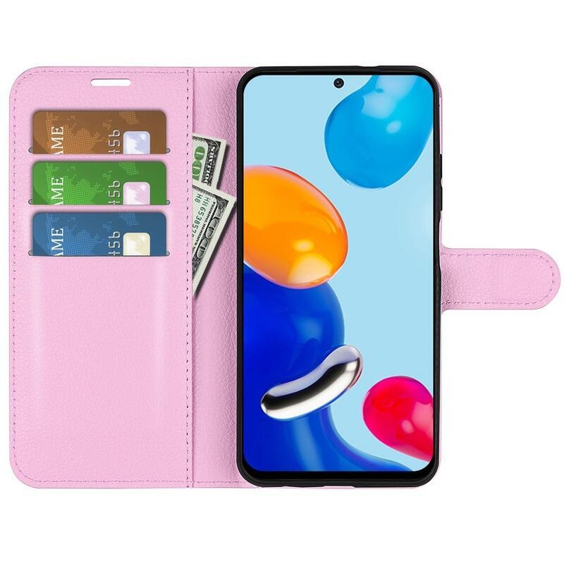 Litchi PU bőr pénztárca tok Xiaomi Redmi Note 11 4G/Note 11S 4G - rózsaszínű