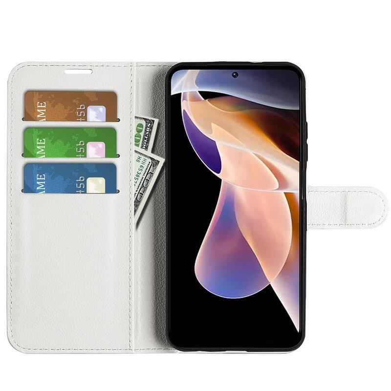 Litchi PU bőr pénztárca tok Xiaomi Redmi Note 11 Pro+ 5G - fehér