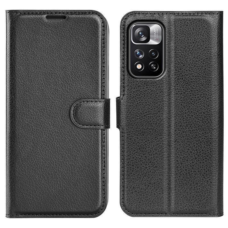 Litchi PU bőr pénztárca tok Xiaomi Redmi Note 11 Pro+ 5G - fekete