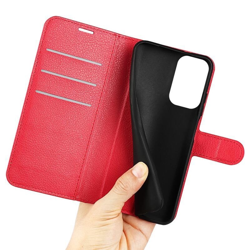 Litchi PU bőr pénztárca tok Xiaomi Redmi Note 11 Pro+ 5G - piros