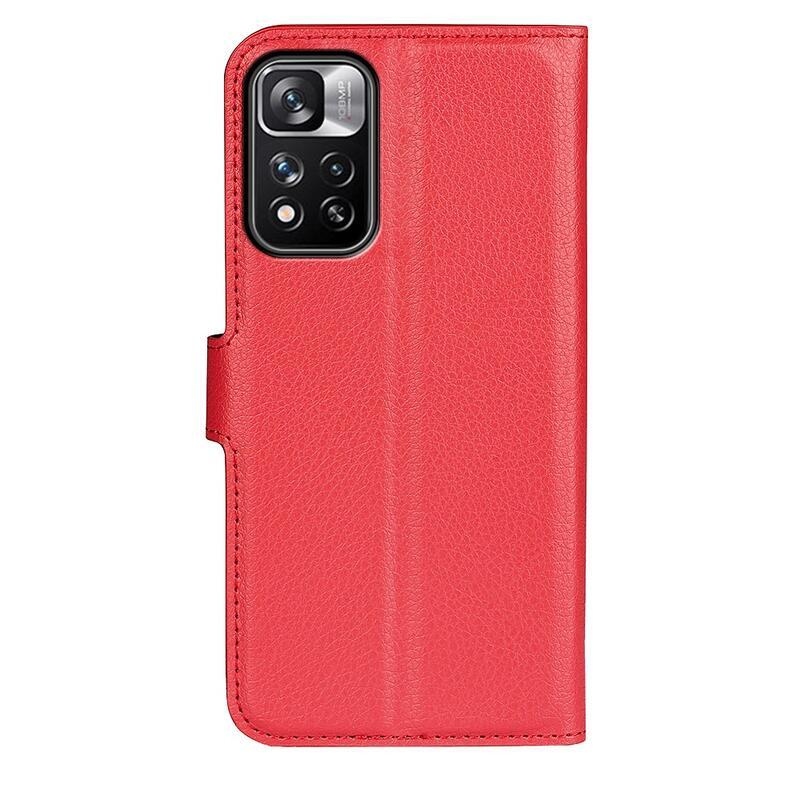 Litchi PU bőr pénztárca tok Xiaomi Redmi Note 11 Pro+ 5G - piros