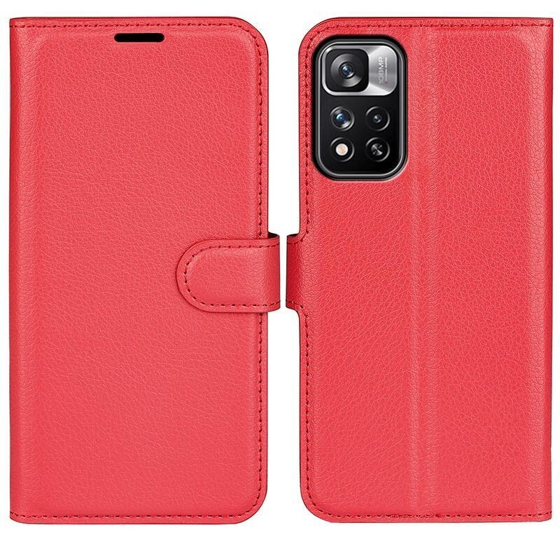Litchi PU bőr pénztárca tok Xiaomi Redmi Note 11 Pro+ 5G - piros