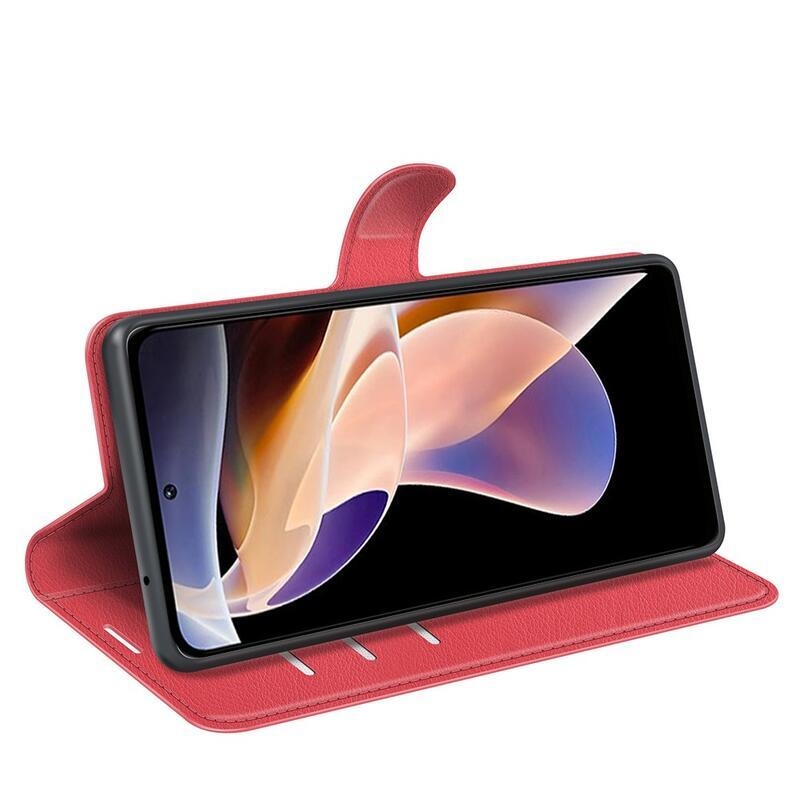 Litchi PU bőr pénztárca tok Xiaomi Redmi Note 11 Pro+ 5G - piros