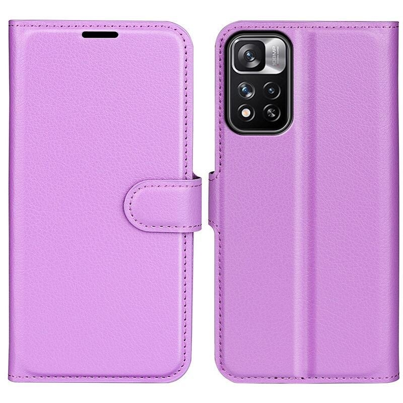 Litchi PU bőr pénztárca tok Xiaomi Redmi Note 11 Pro+ 5G - lila