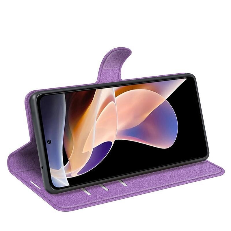 Litchi PU bőr pénztárca tok Xiaomi Redmi Note 11 Pro+ 5G - lila