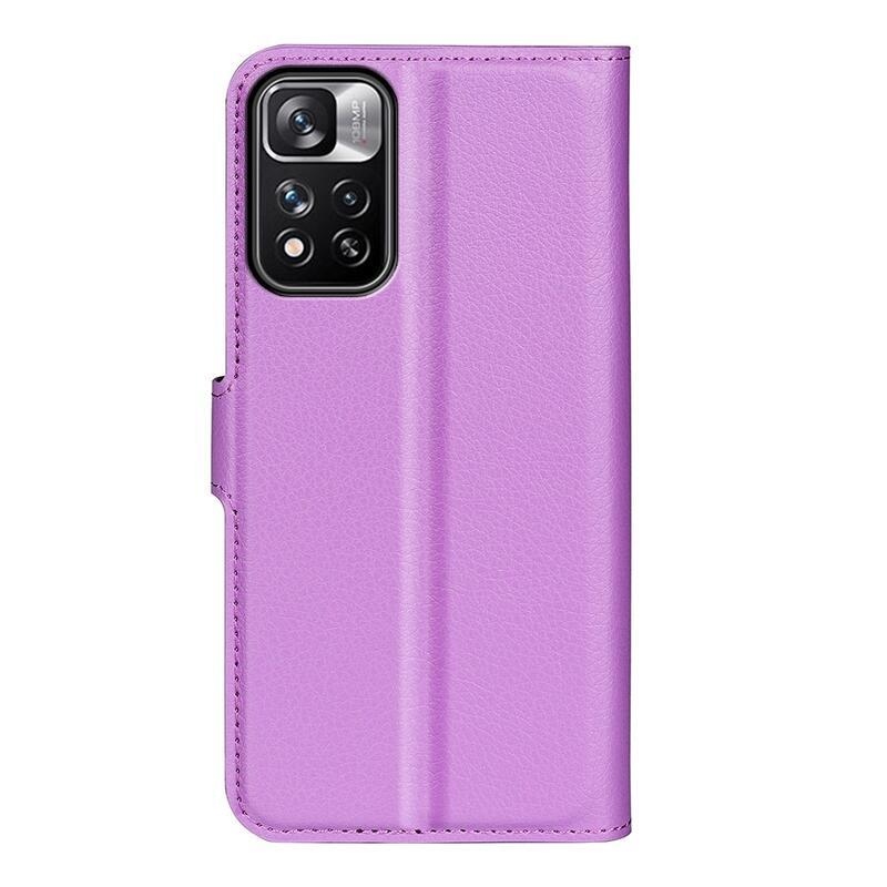 Litchi PU bőr pénztárca tok Xiaomi Redmi Note 11 Pro+ 5G - lila