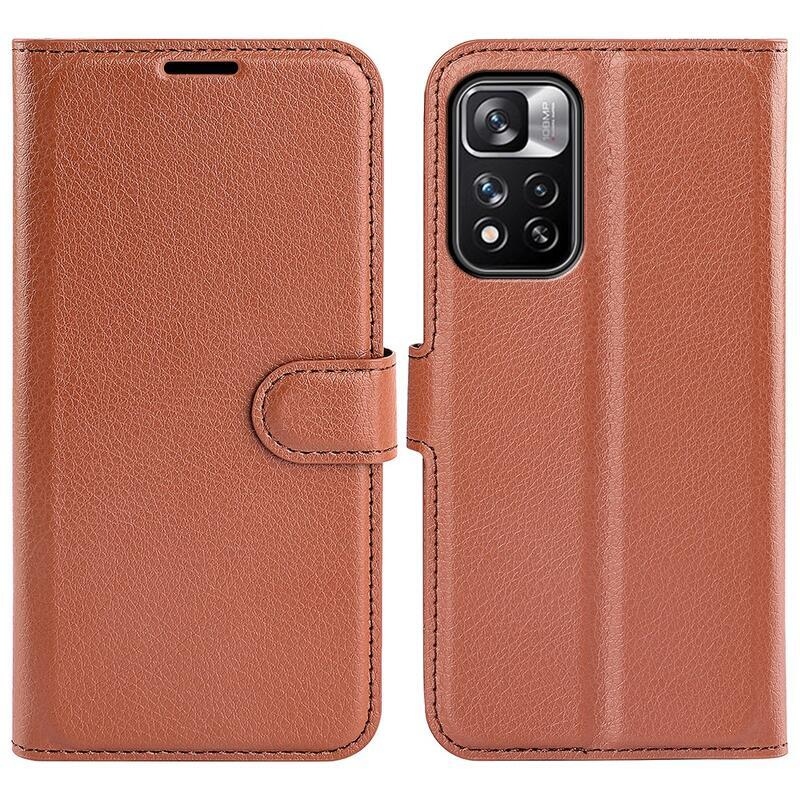 Litchi PU bőr pénztárca tok Xiaomi Redmi Note 11 Pro+ 5G - barna