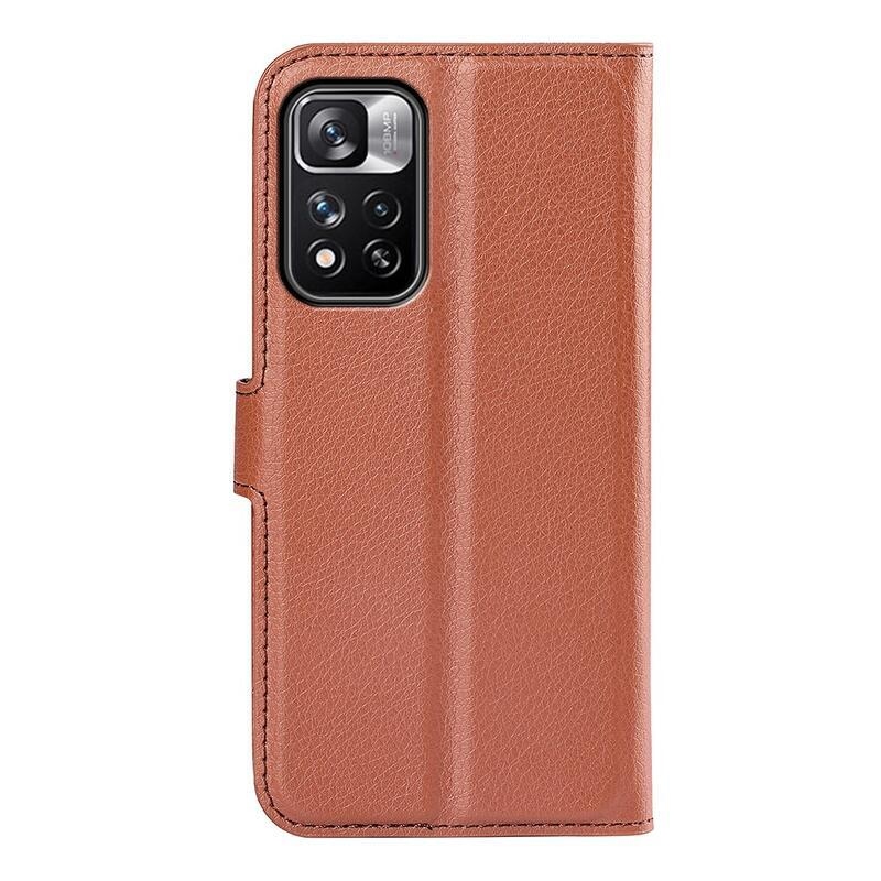 Litchi PU bőr pénztárca tok Xiaomi Redmi Note 11 Pro+ 5G - barna