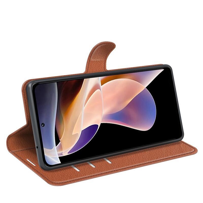 Litchi PU bőr pénztárca tok Xiaomi Redmi Note 11 Pro+ 5G - barna