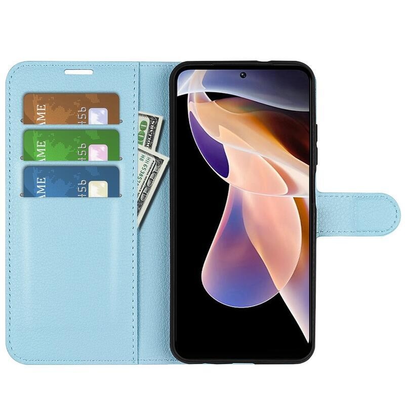 Litchi PU bőr pénztárca tok Xiaomi Redmi Note 11 Pro+ 5G - kék