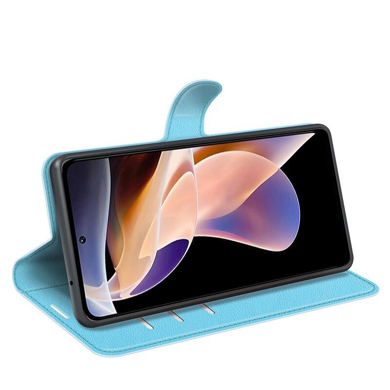 Litchi PU bőr pénztárca tok Xiaomi Redmi Note 11 Pro+ 5G - kék