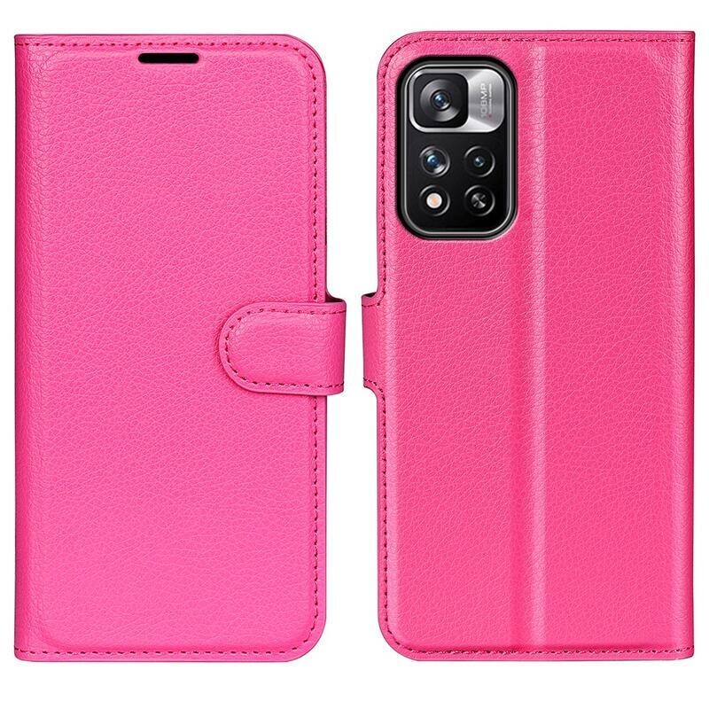 Litchi PU bőr pénztárca tok Xiaomi Redmi Note 11 Pro+ 5G - rózsaszínű