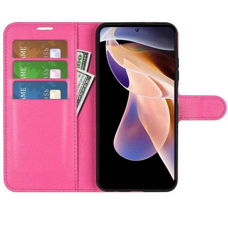 Litchi PU bőr pénztárca tok Xiaomi Redmi Note 11 Pro+ 5G - rózsaszínű