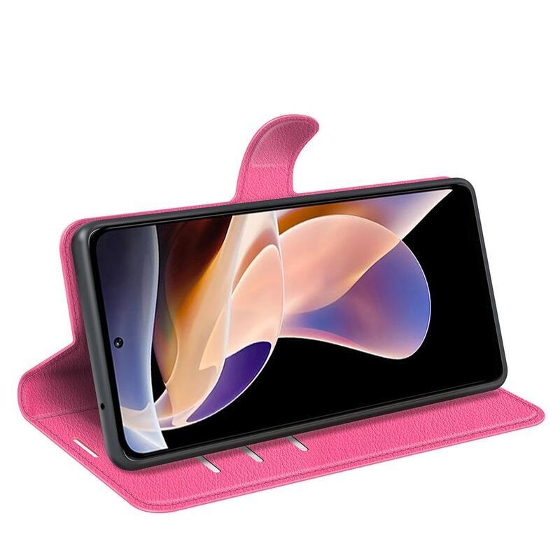 Litchi PU bőr pénztárca tok Xiaomi Redmi Note 11 Pro+ 5G - rózsaszínű
