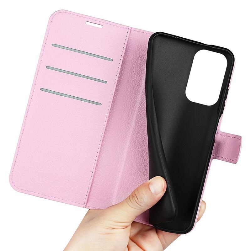 Litchi PU bőr pénztárca tok Xiaomi Redmi Note 11 Pro+ 5G - rózsaszínű