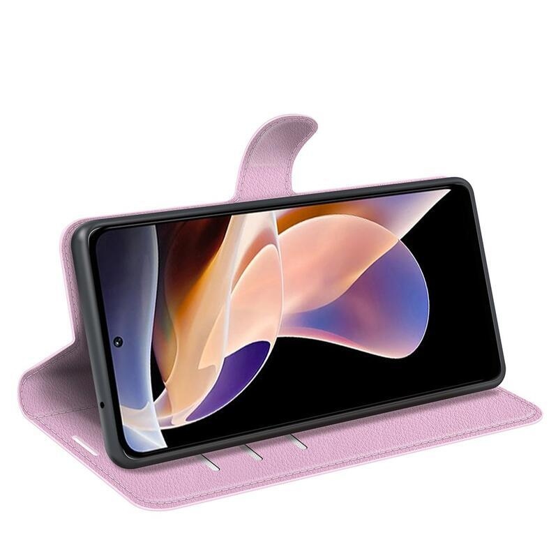 Litchi PU bőr pénztárca tok Xiaomi Redmi Note 11 Pro+ 5G - rózsaszínű