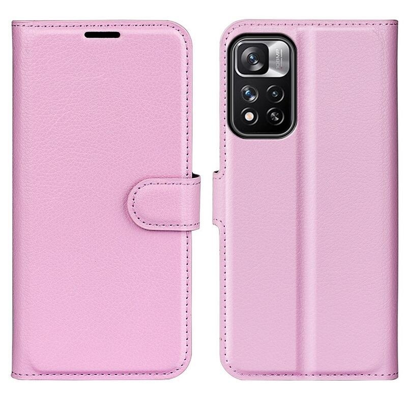 Litchi PU bőr pénztárca tok Xiaomi Redmi Note 11 Pro+ 5G - rózsaszínű