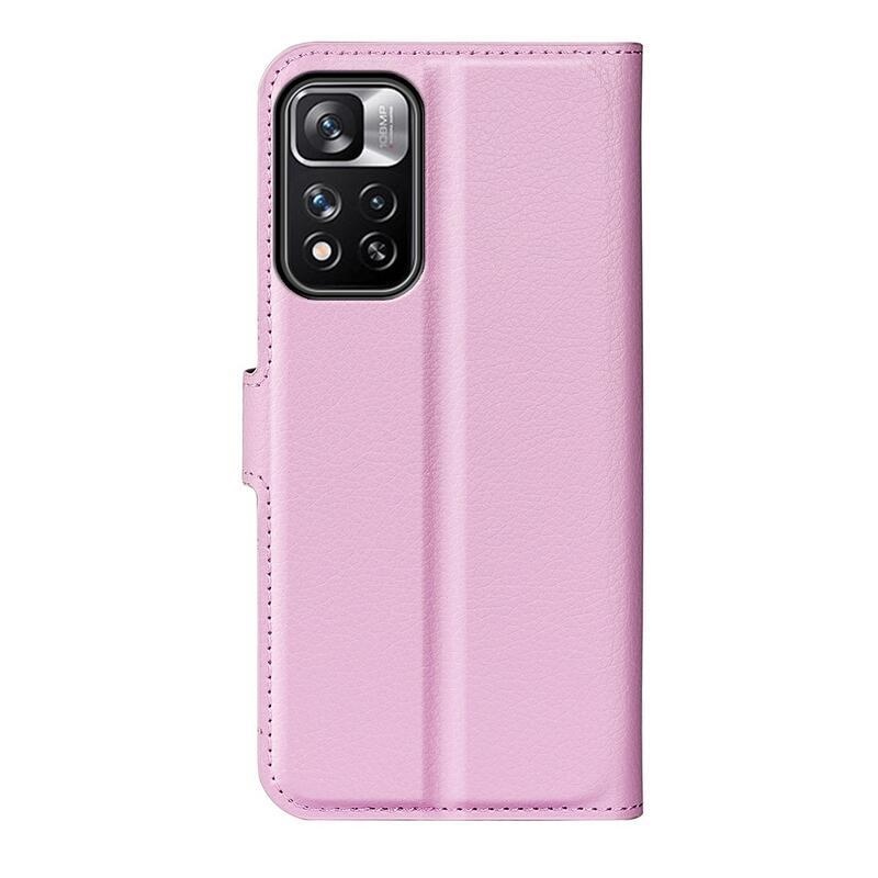 Litchi PU bőr pénztárca tok Xiaomi Redmi Note 11 Pro+ 5G - rózsaszínű