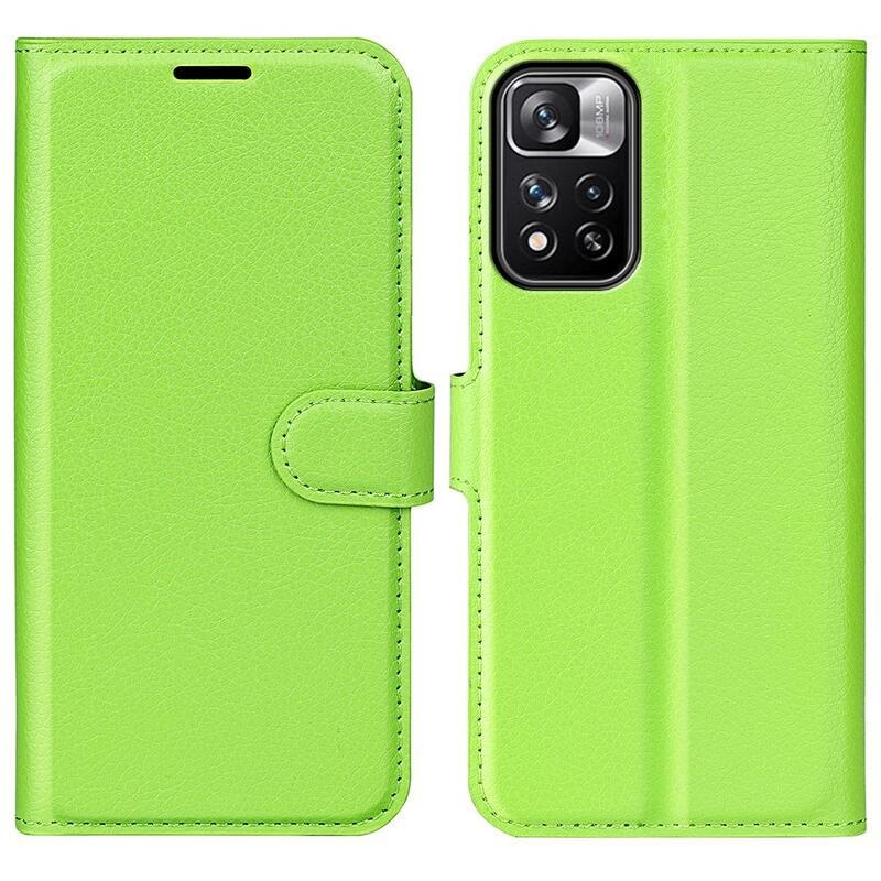 Litchi PU bőr pénztárca tok Xiaomi Redmi Note 11 Pro+ 5G - zöld