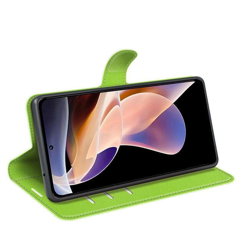 Litchi PU bőr pénztárca tok Xiaomi Redmi Note 11 Pro+ 5G - zöld