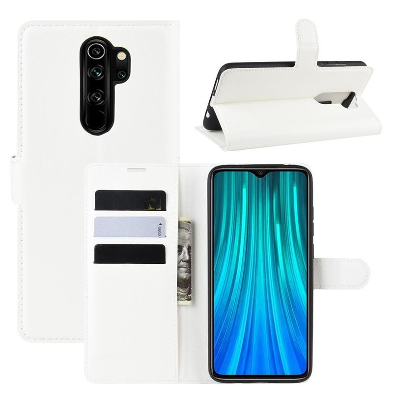 Litchi PU bőr pénztárca tok Xiaomi Redmi Note 8 Pro-hoz - fehér