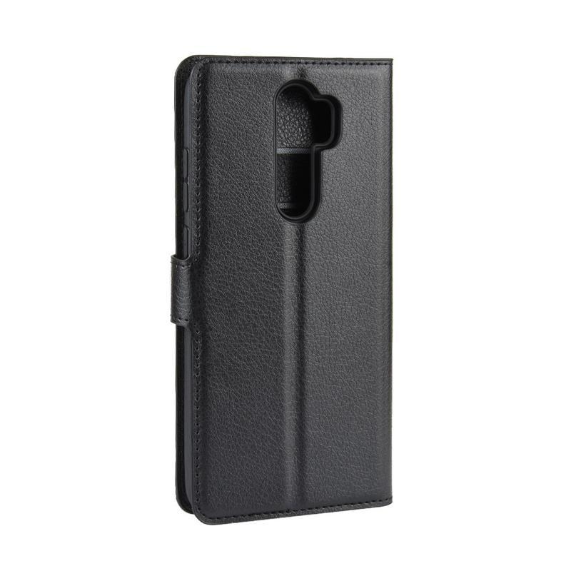 Litchi PU bőr pénztárca tok Xiaomi Redmi Note 8 Pro-hoz - fekete