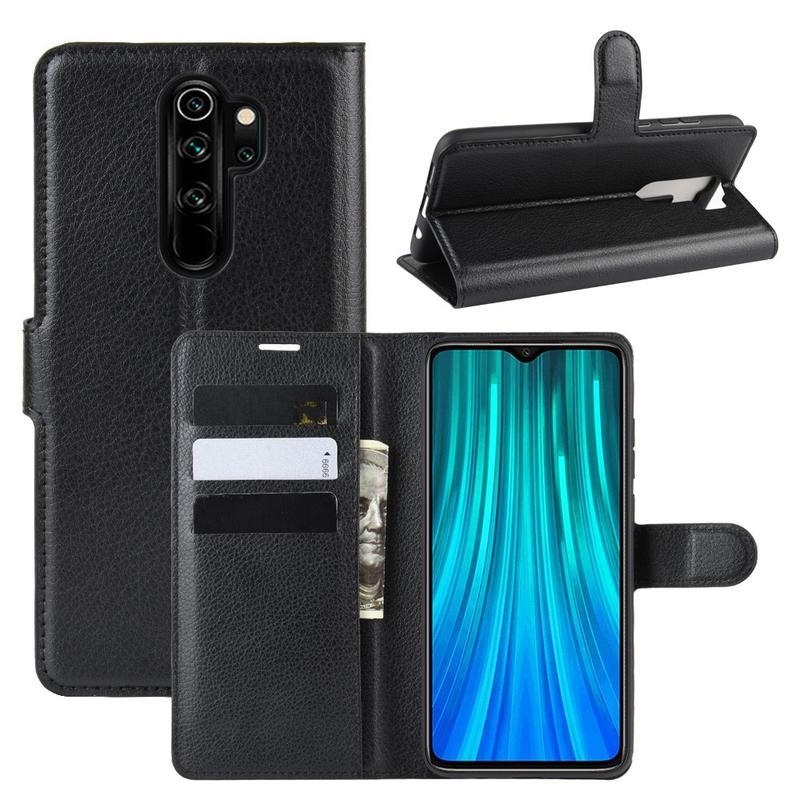 Litchi PU bőr pénztárca tok Xiaomi Redmi Note 8 Pro-hoz - fekete