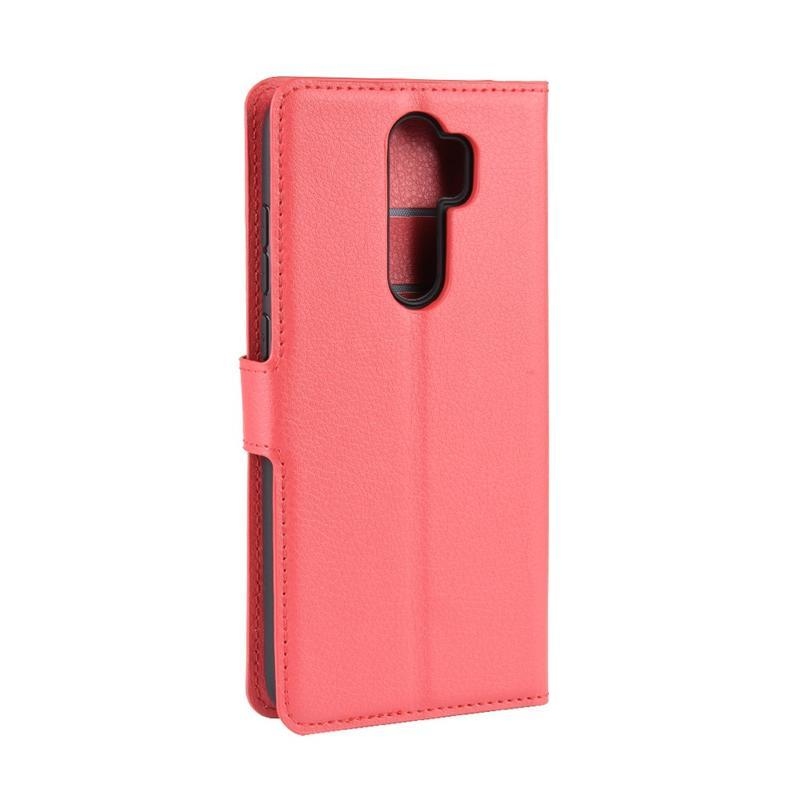 Litchi PU bőr pénztárca tok Xiaomi Redmi Note 8 Pro-hoz - piros