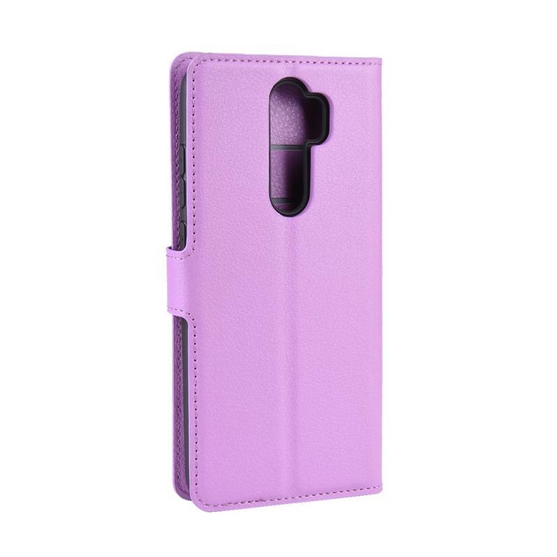 Litchi PU bőr pénztárca tok Xiaomi Redmi Note 8 Pro-hoz - lila