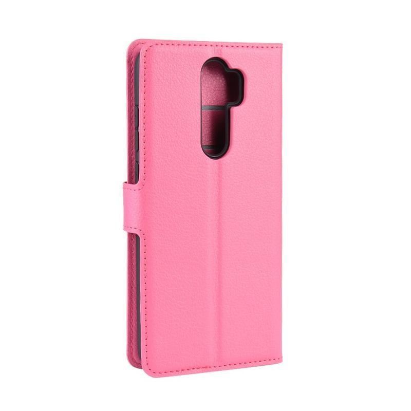 Litchi PU bőr pénztárca tok Xiaomi Redmi Note 8 Pro - rózsaszínű