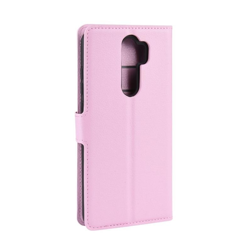 Litchi PU bőr pénztárca tok Xiaomi Redmi Note 8 Pro-hoz - rózsaszínű