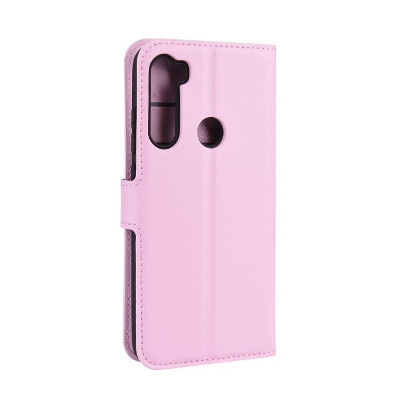 Litchi PU bőr pénztárca tok Xiaomi Redmi Note 8-hoz - rózsaszín