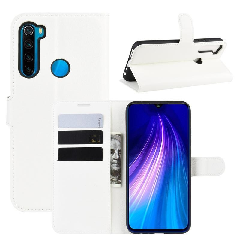 Litchi PU bőr pénztárca tok Xiaomi Redmi Note 8T-hez - fehér