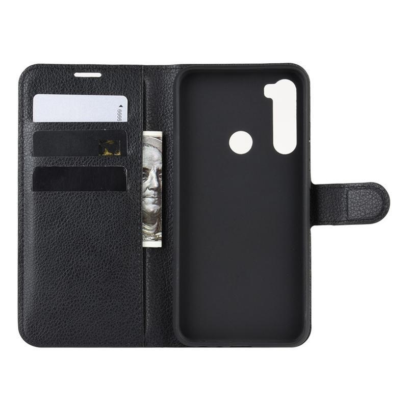 Litchi PU bőr pénztárca tok a Xiaomi Redmi Note 8T-hez - fekete