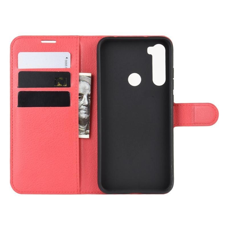 Litchi PU bőr pénztárca tok Xiaomi Redmi Note 8T-hez - piros