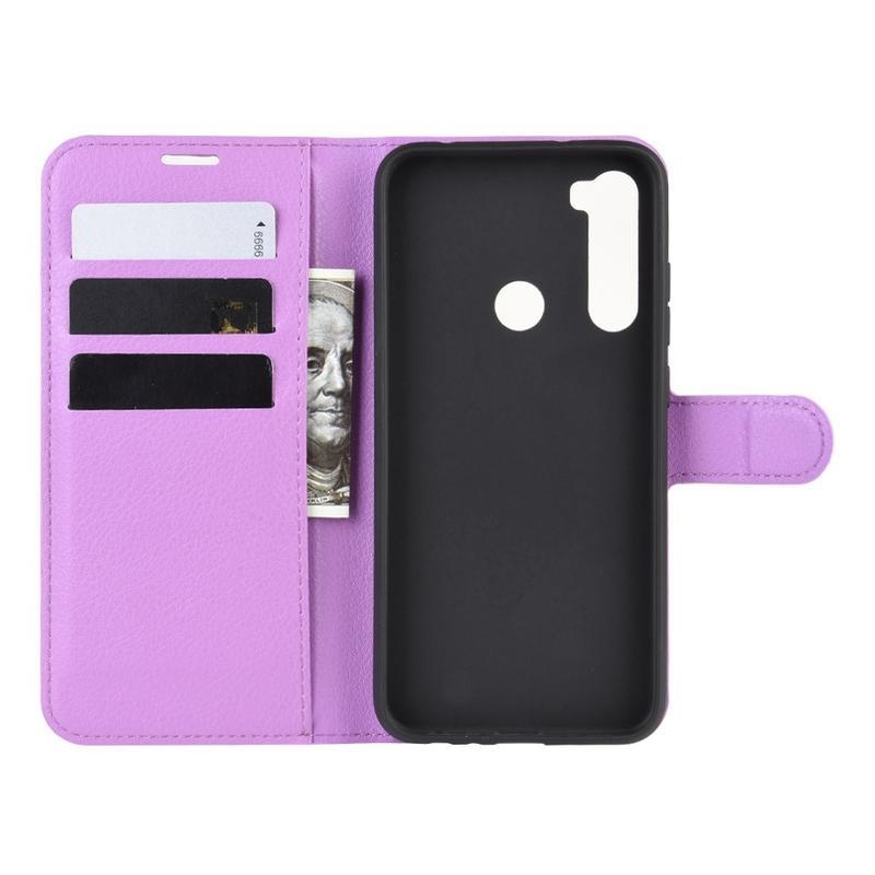 Litchi PU bőr pénztárca tok Xiaomi Redmi Note 8T-hez - lila