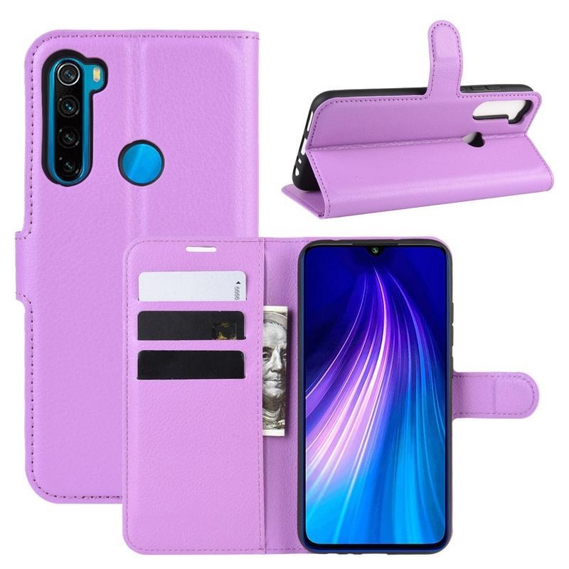 Litchi PU bőr pénztárca tok Xiaomi Redmi Note 8T-hez - lila