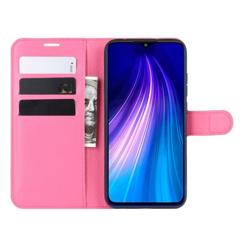 Litchi PU bőr pénztárca tok Xiaomi Redmi Note 8T - rózsa