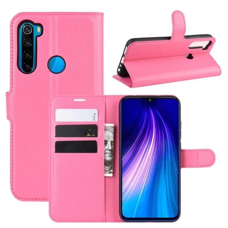Litchi PU bőr pénztárca tok Xiaomi Redmi Note 8T - rózsa