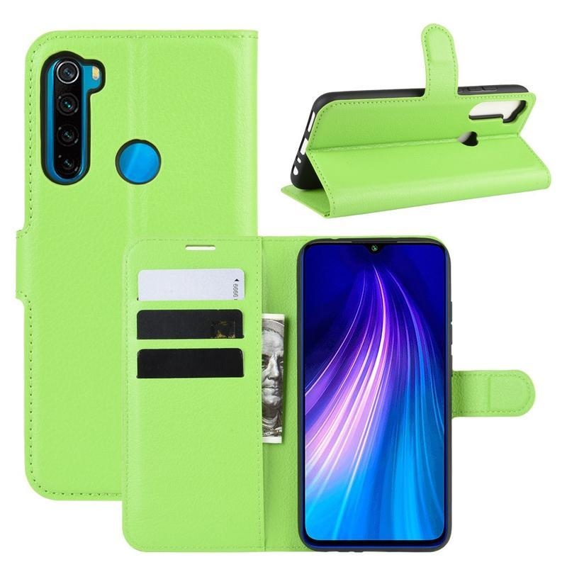 Litchi PU bőr pénztárca tok Xiaomi Redmi Note 8T-hez - zöld
