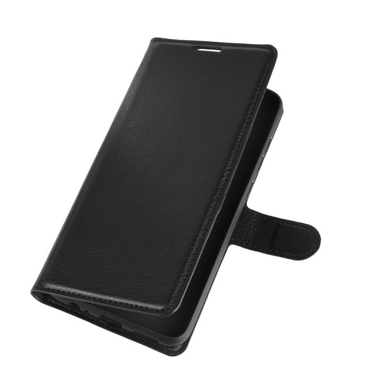 Litchi PU bőr pénztárca tok a Xiaomi Redmi Note 9-hez - fekete
