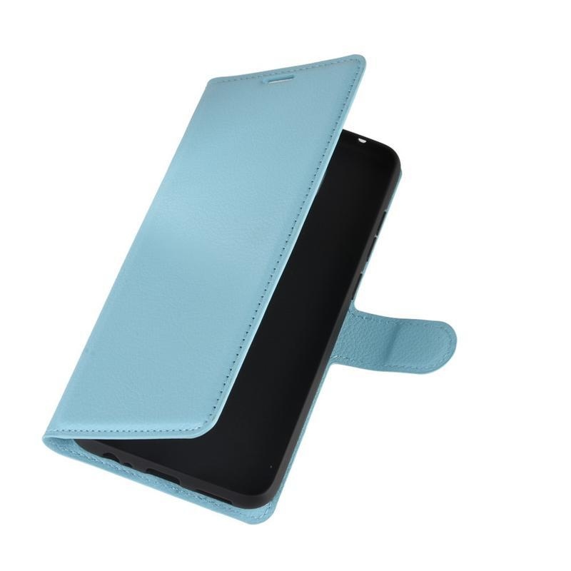 Litchi PU bőr pénztárca tok Xiaomi Redmi Note 9-hez - kék