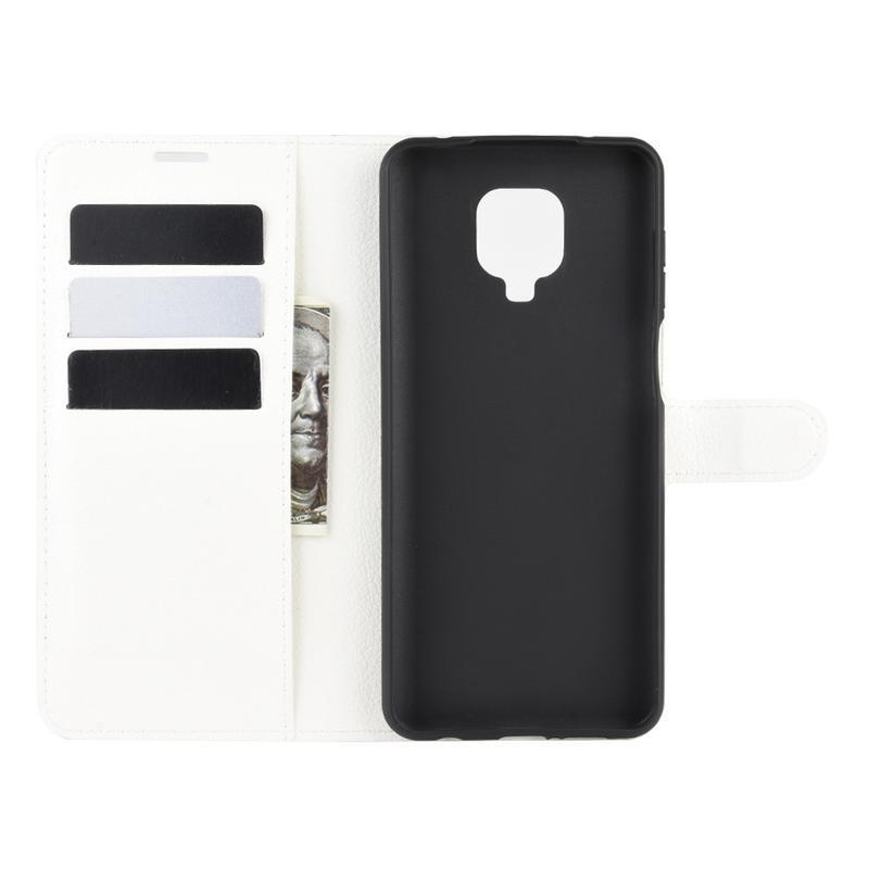Litchi PU bőr pénztárca tok Xiaomi Redmi Note 9 Pro/Note 9S - fehér