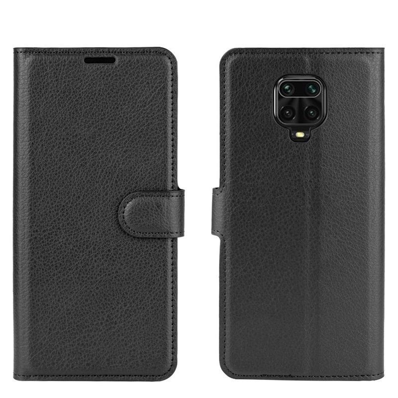 Litchi PU bőr pénztárca tok a Xiaomi Redmi Note 9 Pro/Note 9S számára - fekete