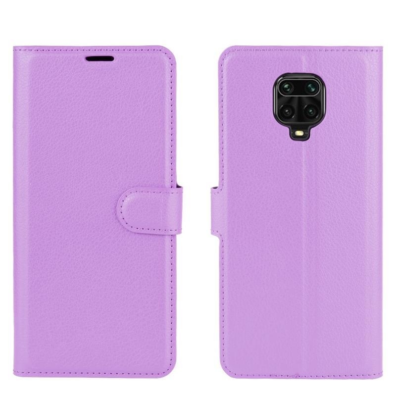 Litchi PU bőr pénztárca tok Xiaomi Redmi Note 9 Pro/Note 9S - lila