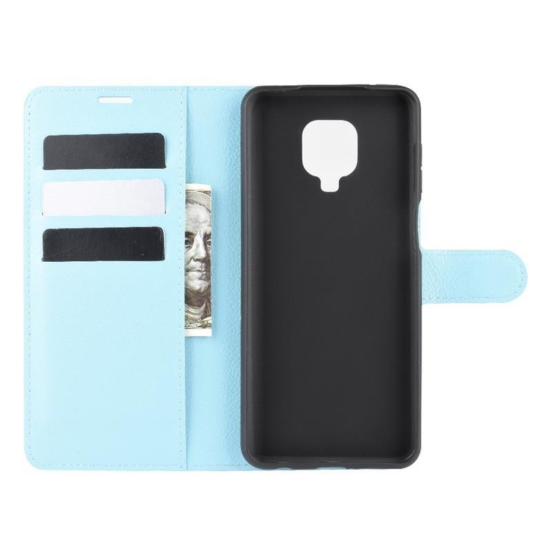 Litchi PU bőr pénztárca tok Xiaomi Redmi Note 9 Pro/Note 9S - kék