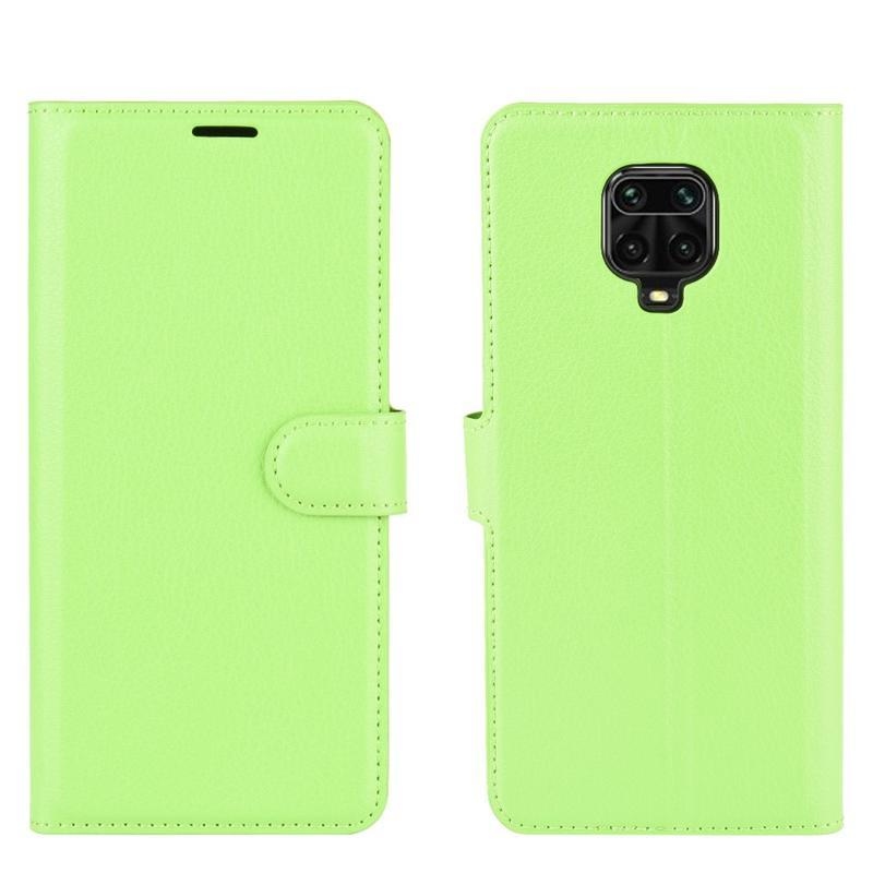 Litchi PU bőr pénztárca tok Xiaomi Redmi Note 9 Pro/Note 9S - zöld